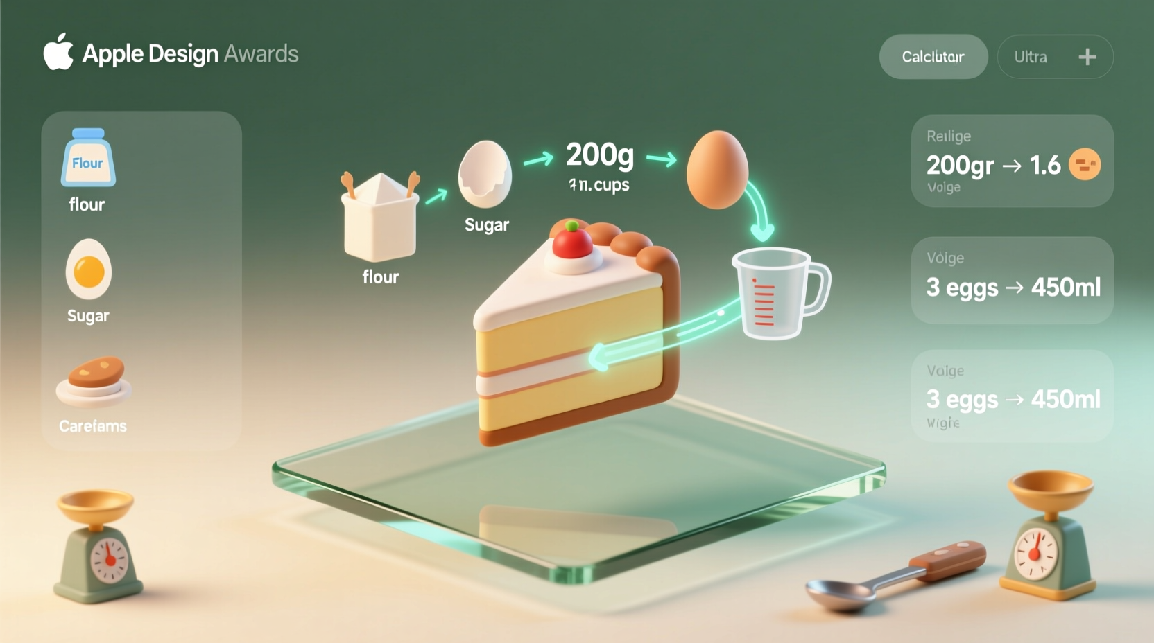 cake converts volumes and weights based on ingredients