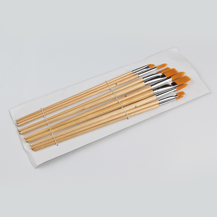 Wholesale 10PCS Premium Wood Handle Nylon Hair Metal Ferrule Artistic Oil Painting Brushes Set