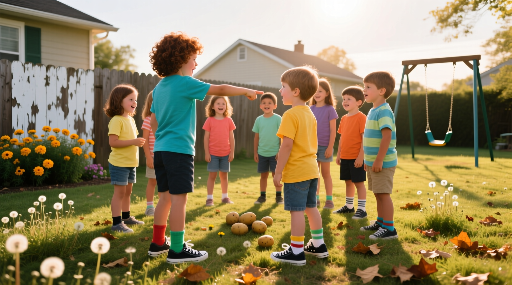 Children playing the one potato two potato counting game