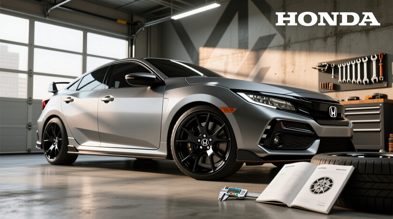 Close-up of 2024 Honda Civic wheel hub and bolt pattern