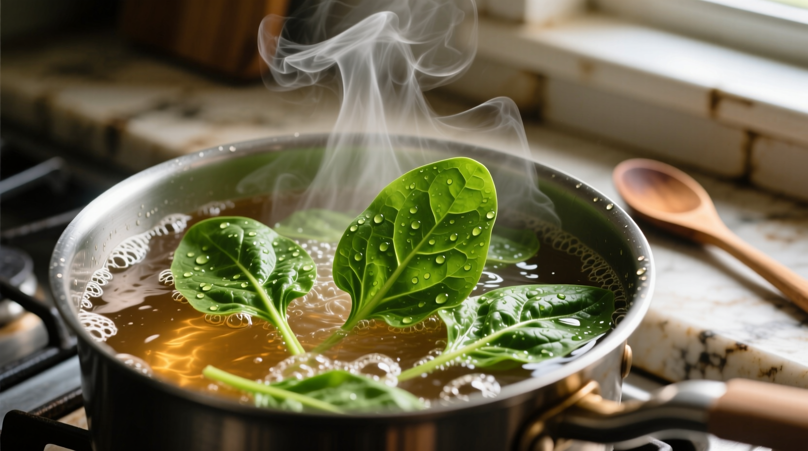 Abschrecken von blanchiertem Spinat