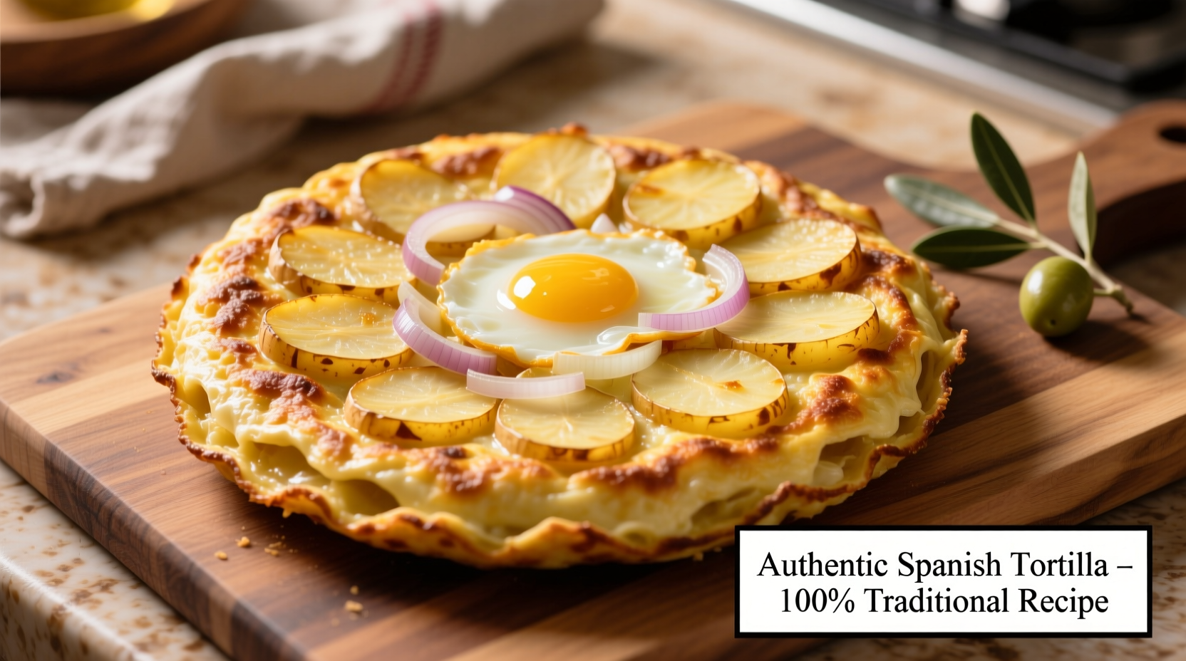 Perfect Spanish tortilla with golden potatoes and eggs