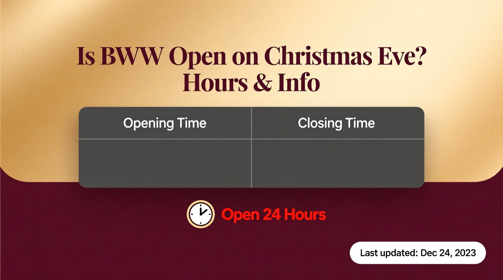 is bww open on christmas eve