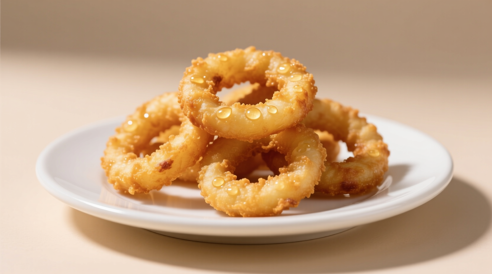 Golden brown Burger King onion rings on white plate