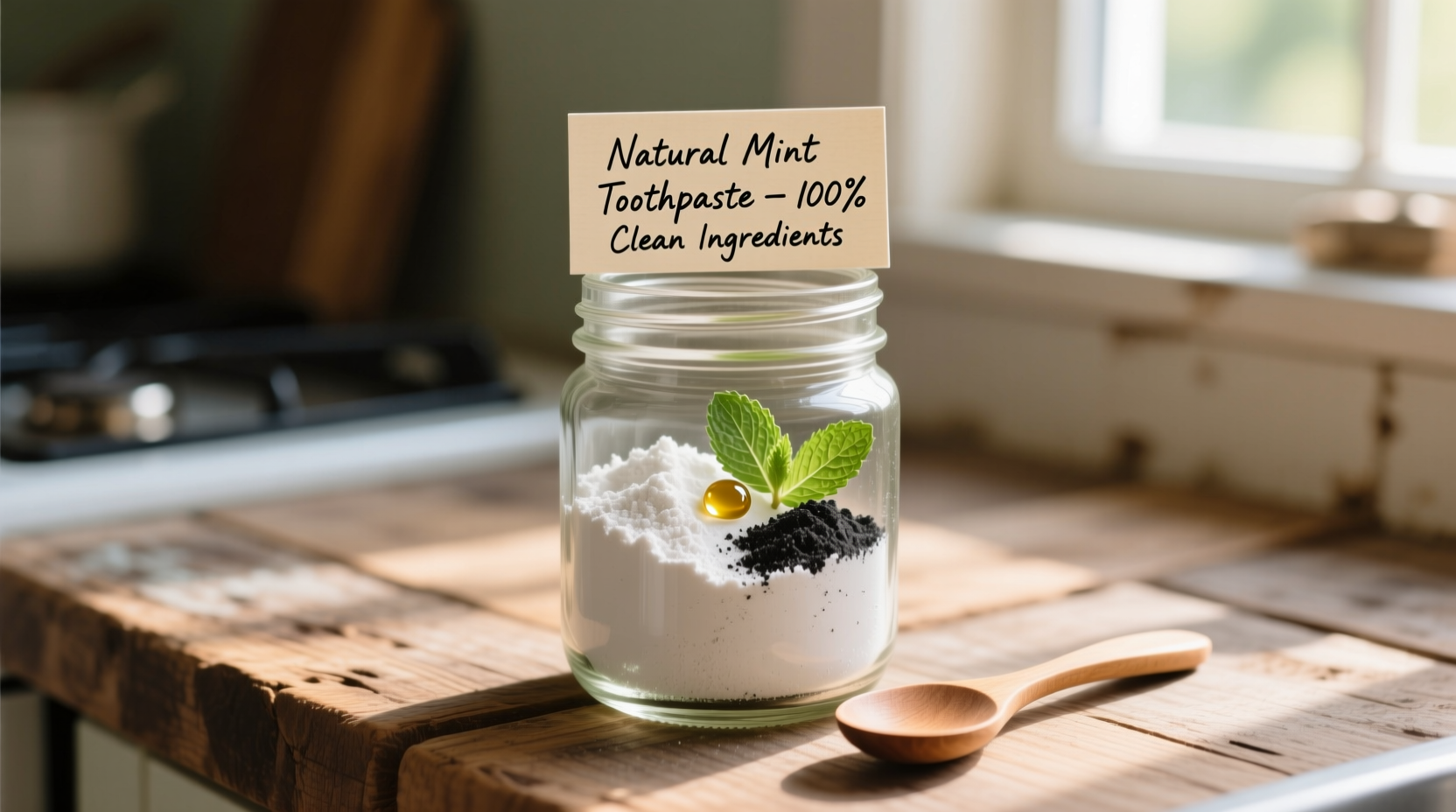 Homemade toothpaste ingredients in mason jar