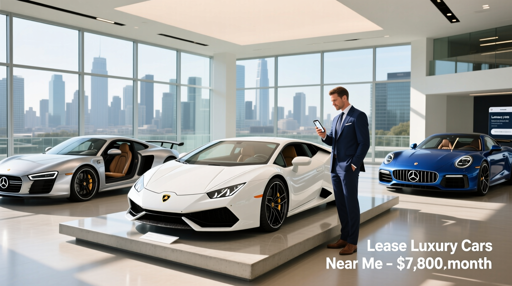 Lamborghini Urus parked in urban setting with city lights