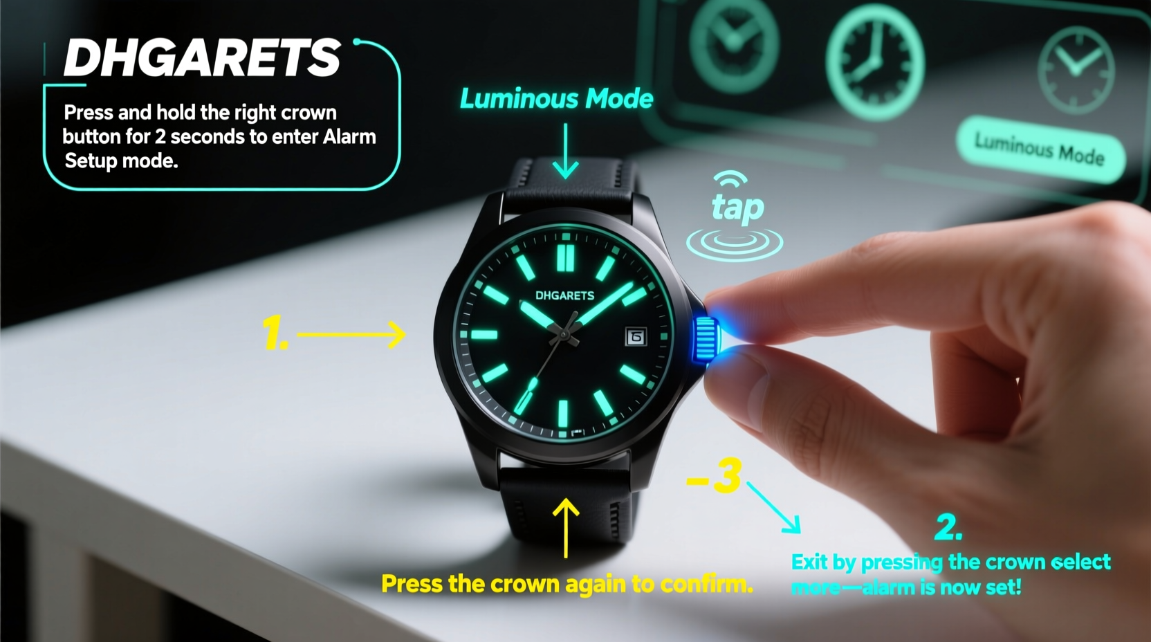 step by step guide to setting the alarm on your dhgargets luminous watch easily