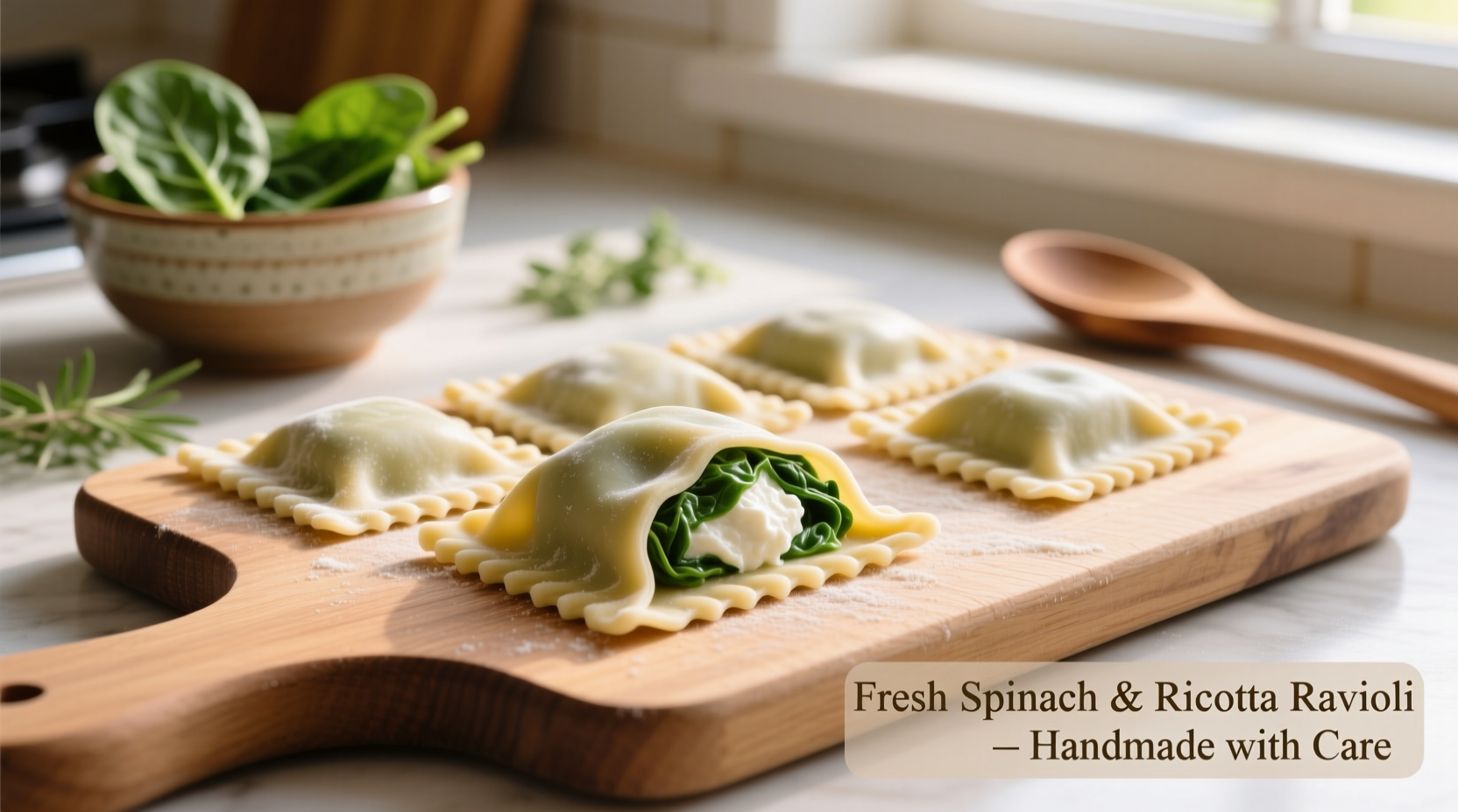 Fresh spinach and ricotta filling for ravioli