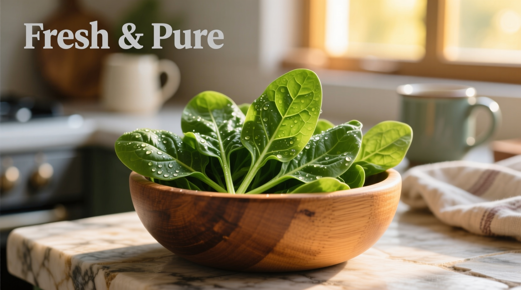 Fresh spinach leaves in a wooden bowl