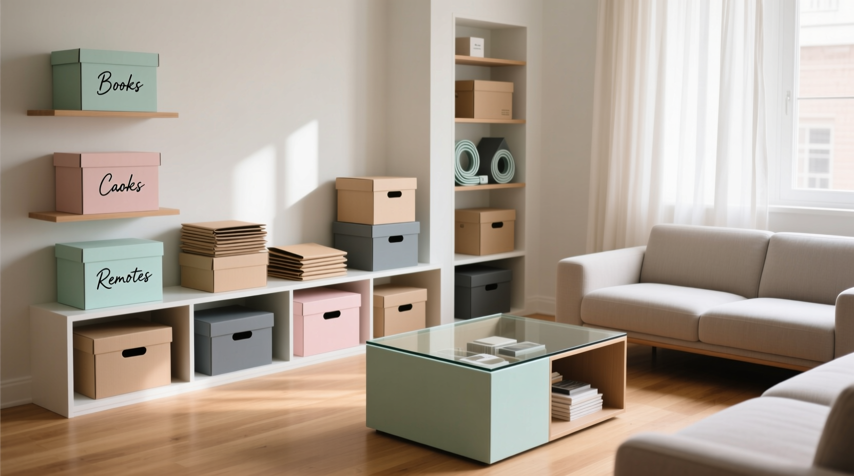 smart and stylish ways to organize your living room using paper boxes