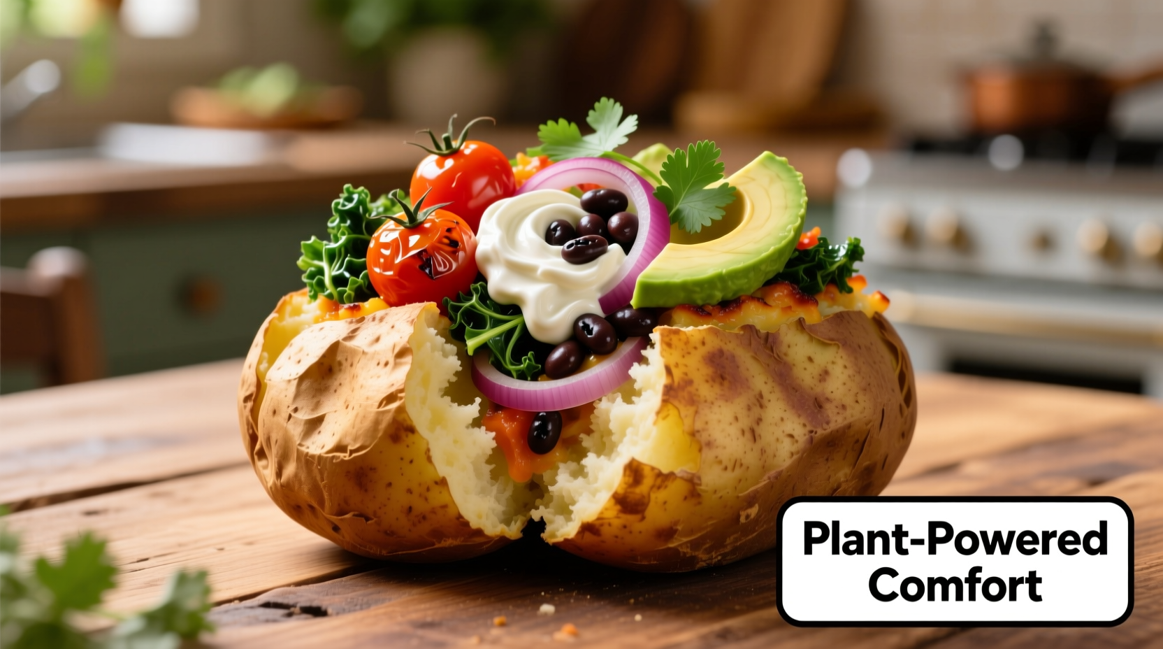 Vegan baked potato with colorful toppings