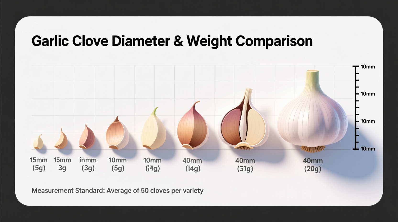Garlic clove measurement comparison chart