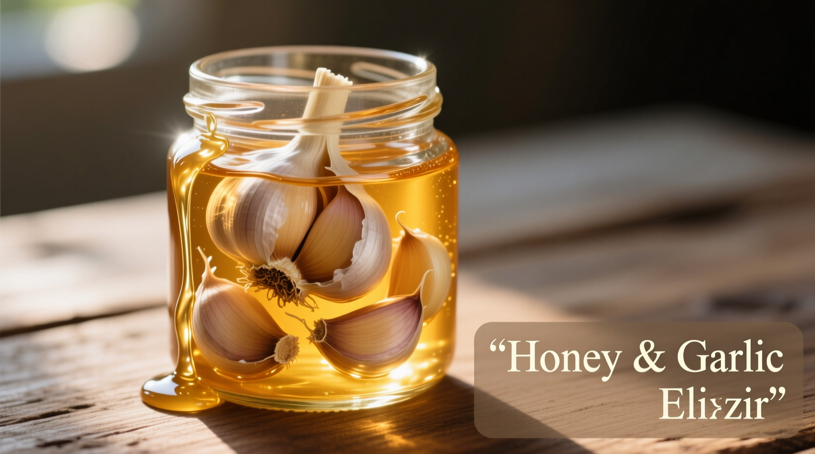 Garlic cloves and honey in a glass jar