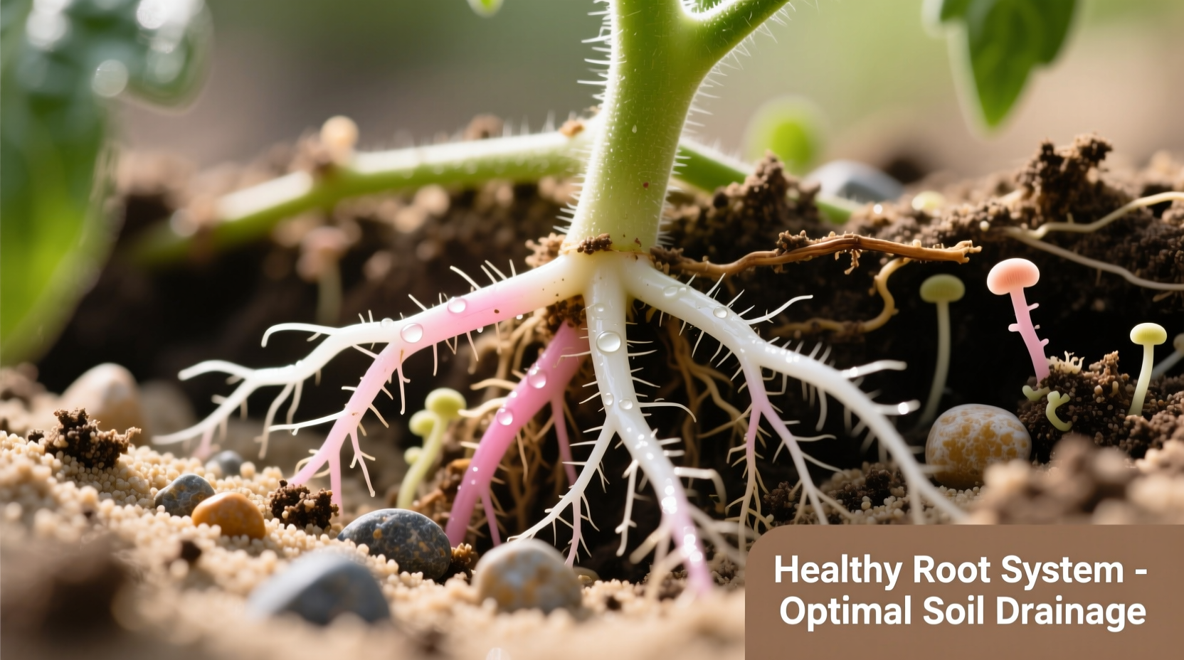 Close-up of healthy tomato plant roots in well-draining soil
