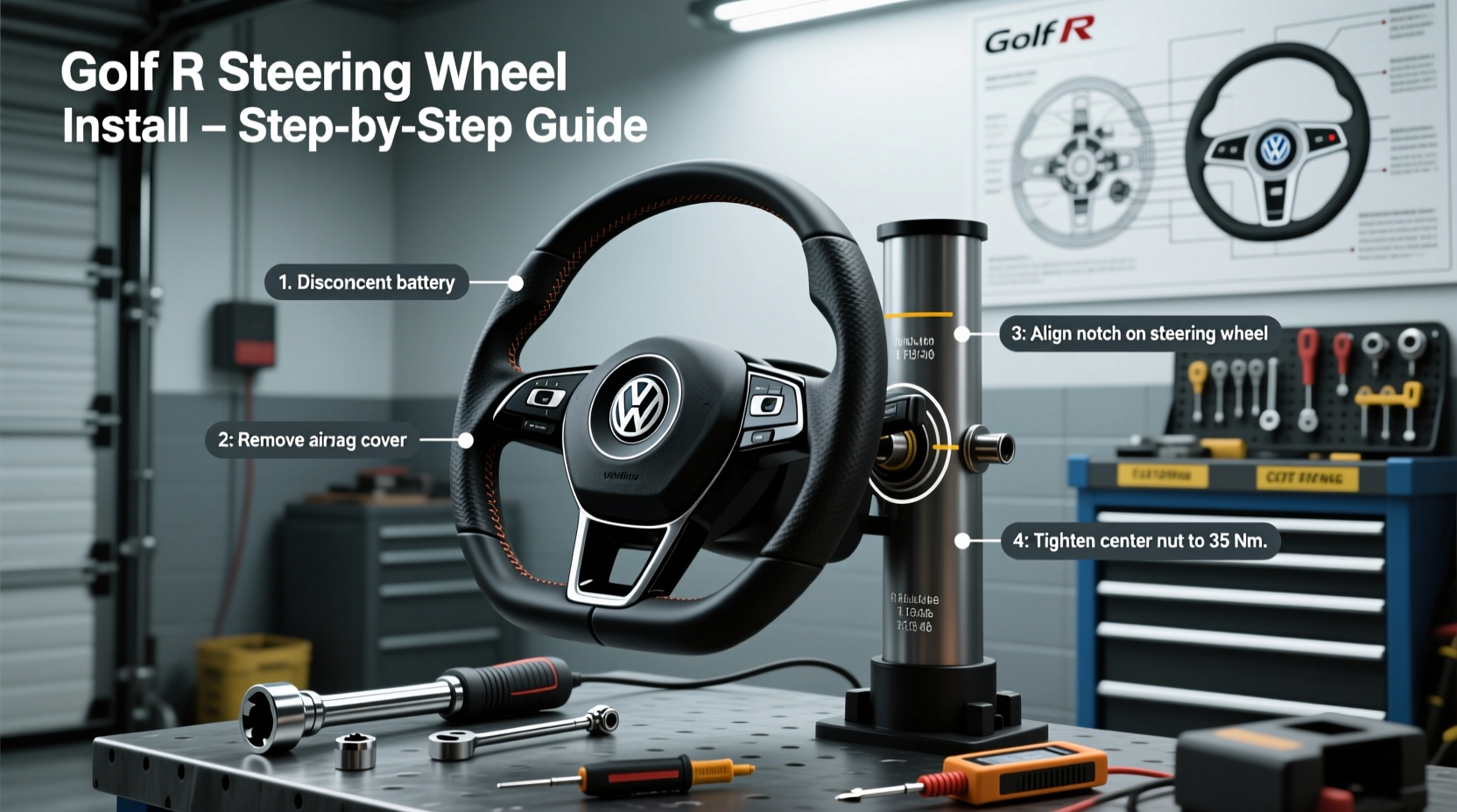 golf r steering wheel install