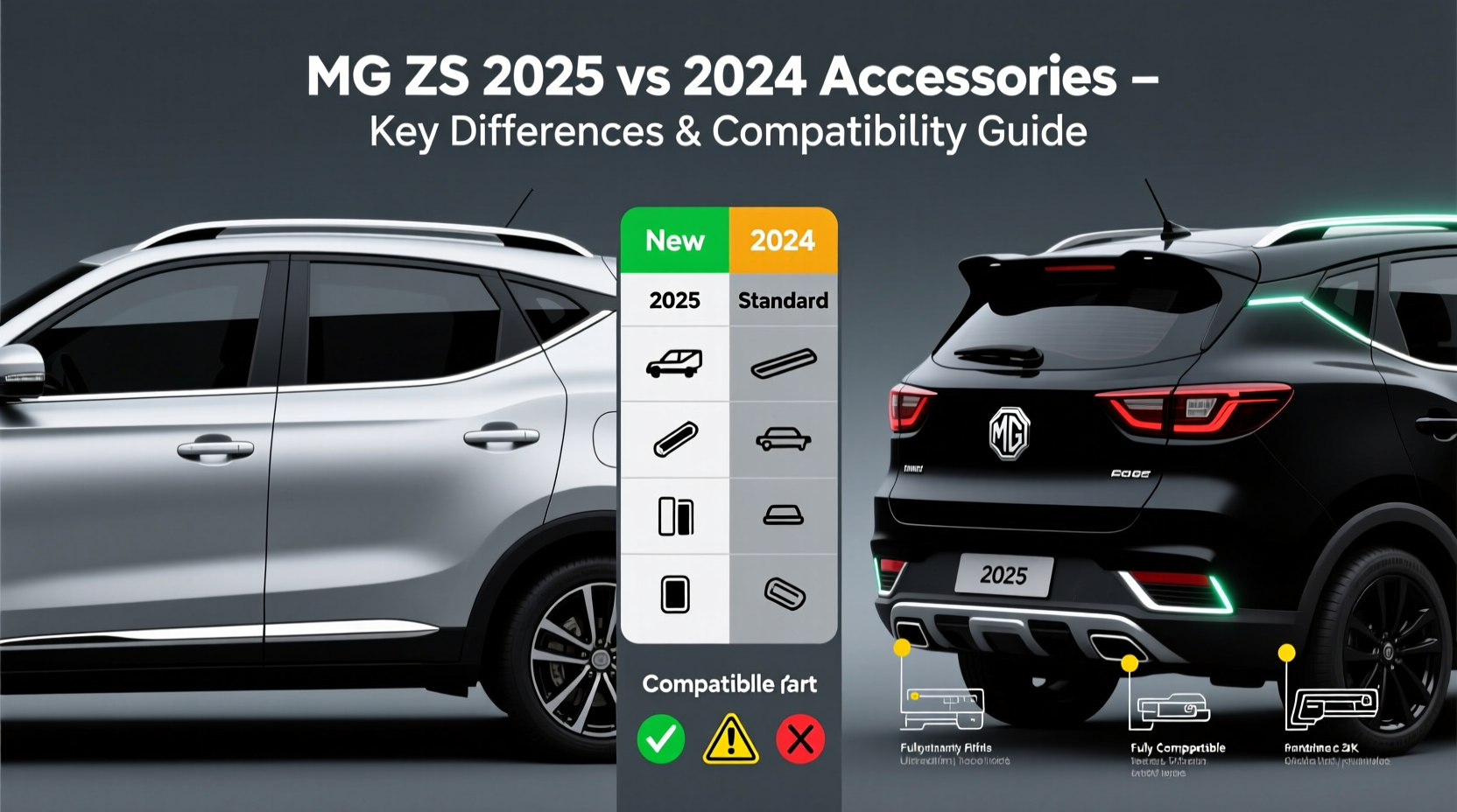 mg zs 2025 vs 2024 accessories
