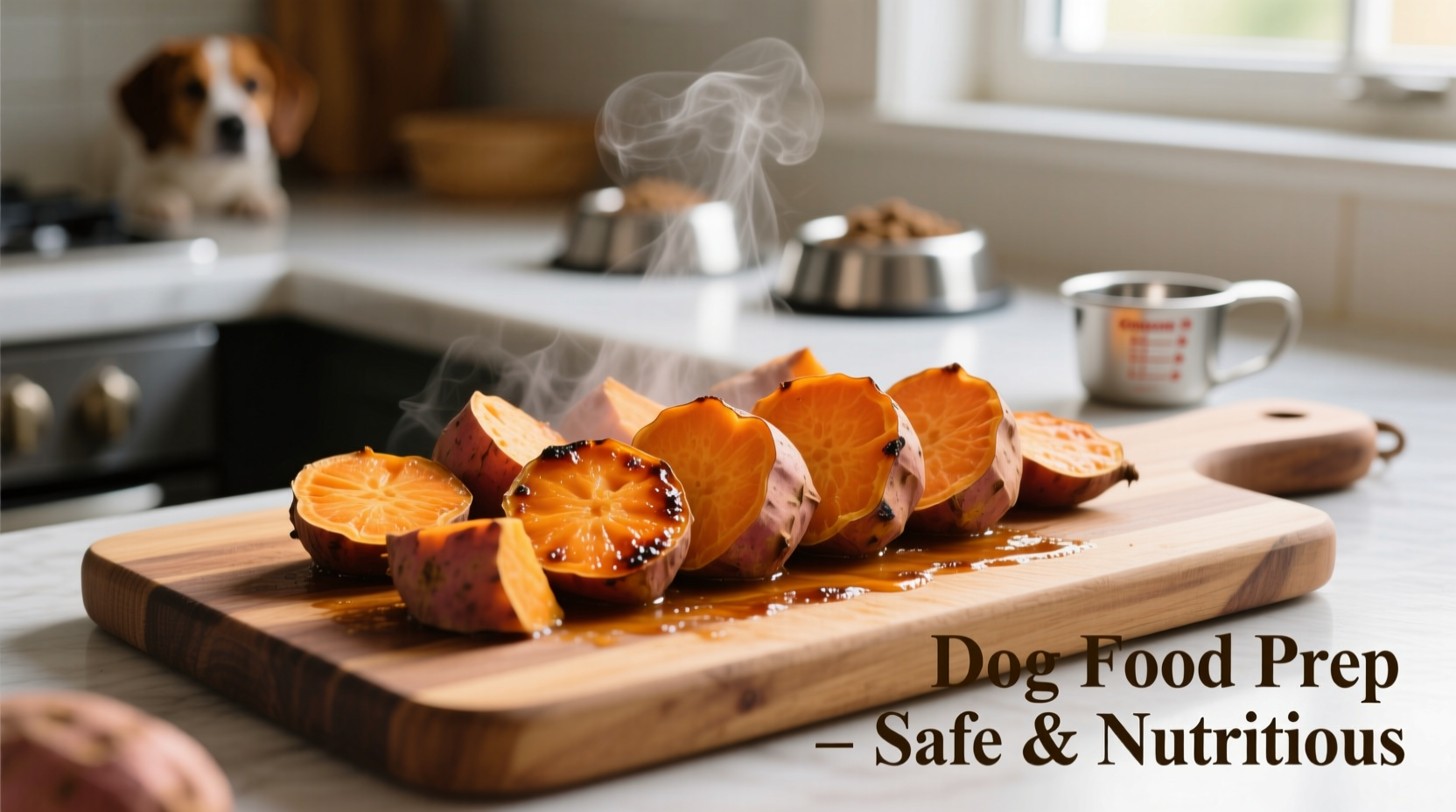 Gekochte Süßkartoffelstücke für Welpen