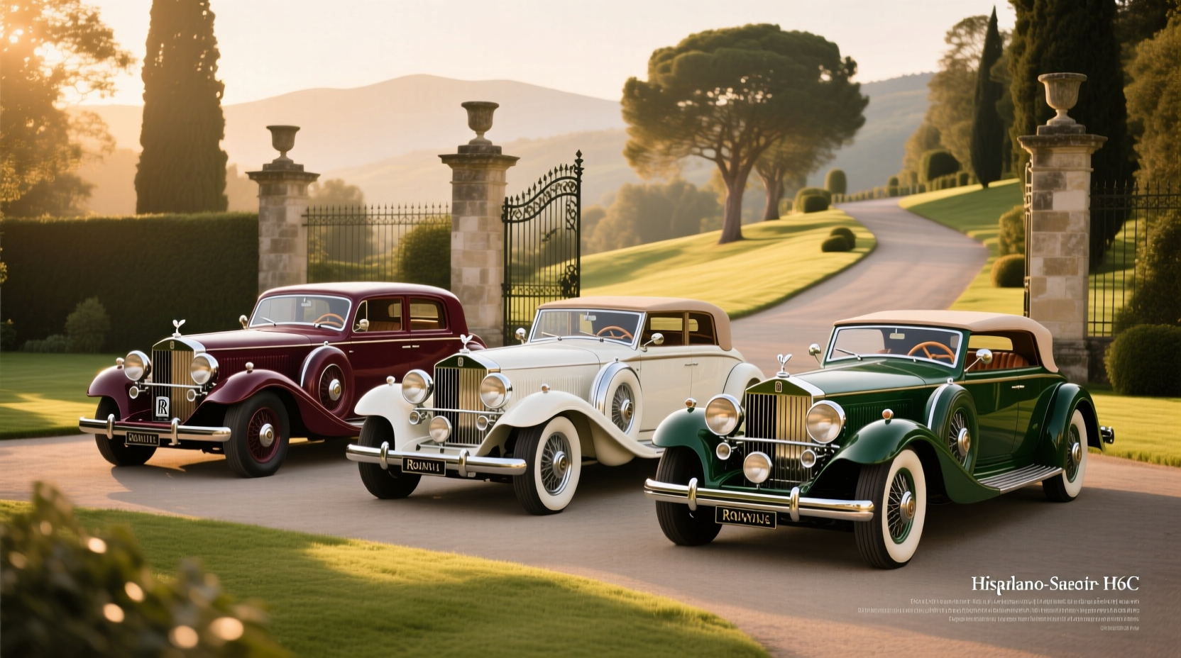 1930s luxury cars line-up showing elegant curves and chrome details