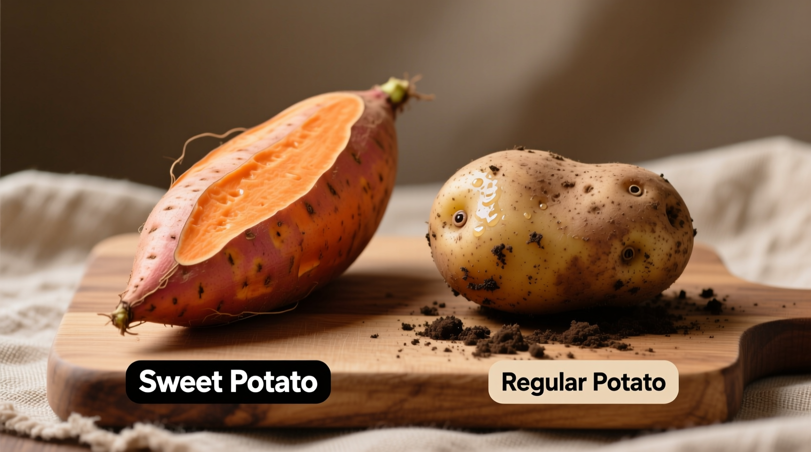 Side-by-side comparison of sweet potato and regular potato