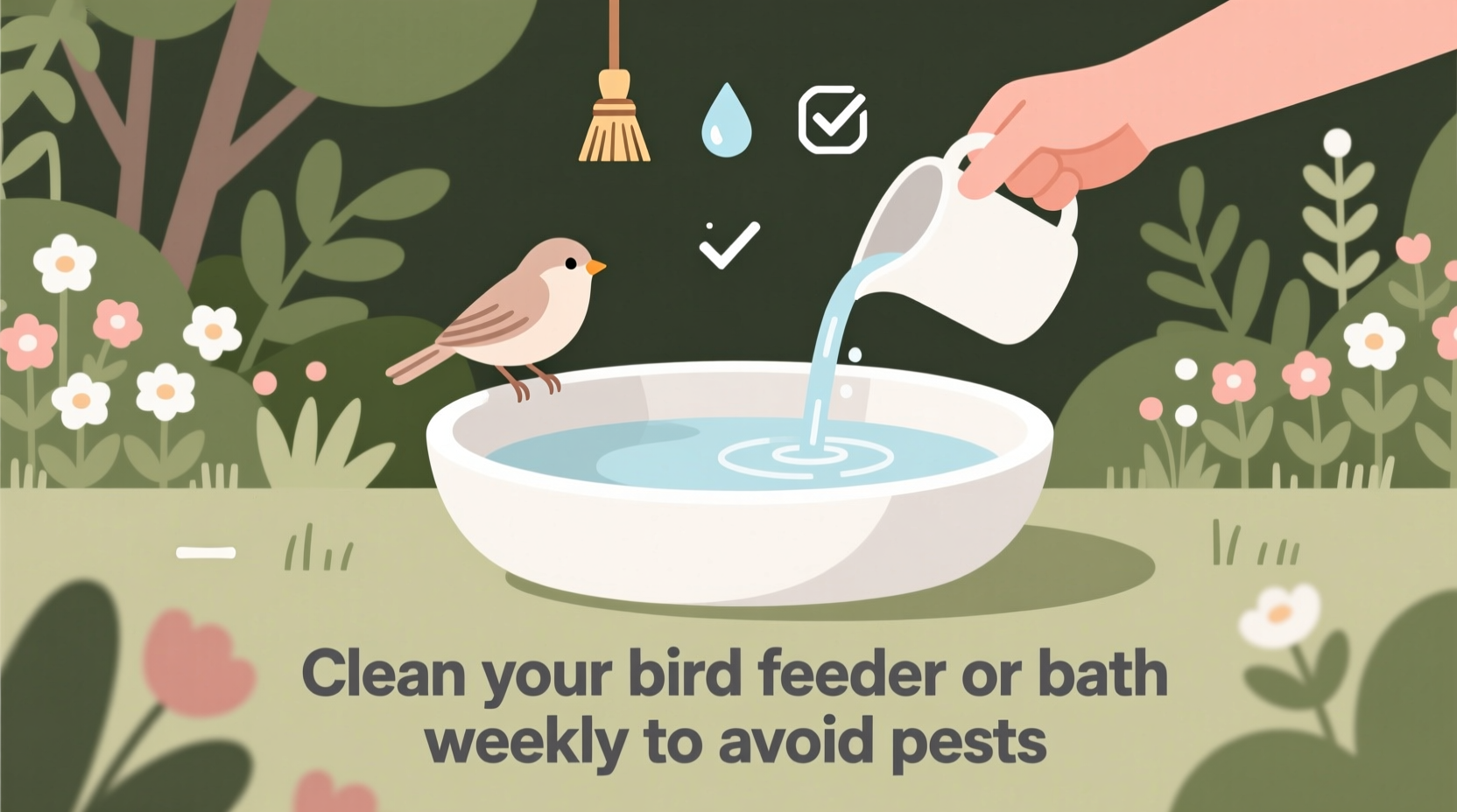 clean your bird feeder or bath weekly to avoid pests an