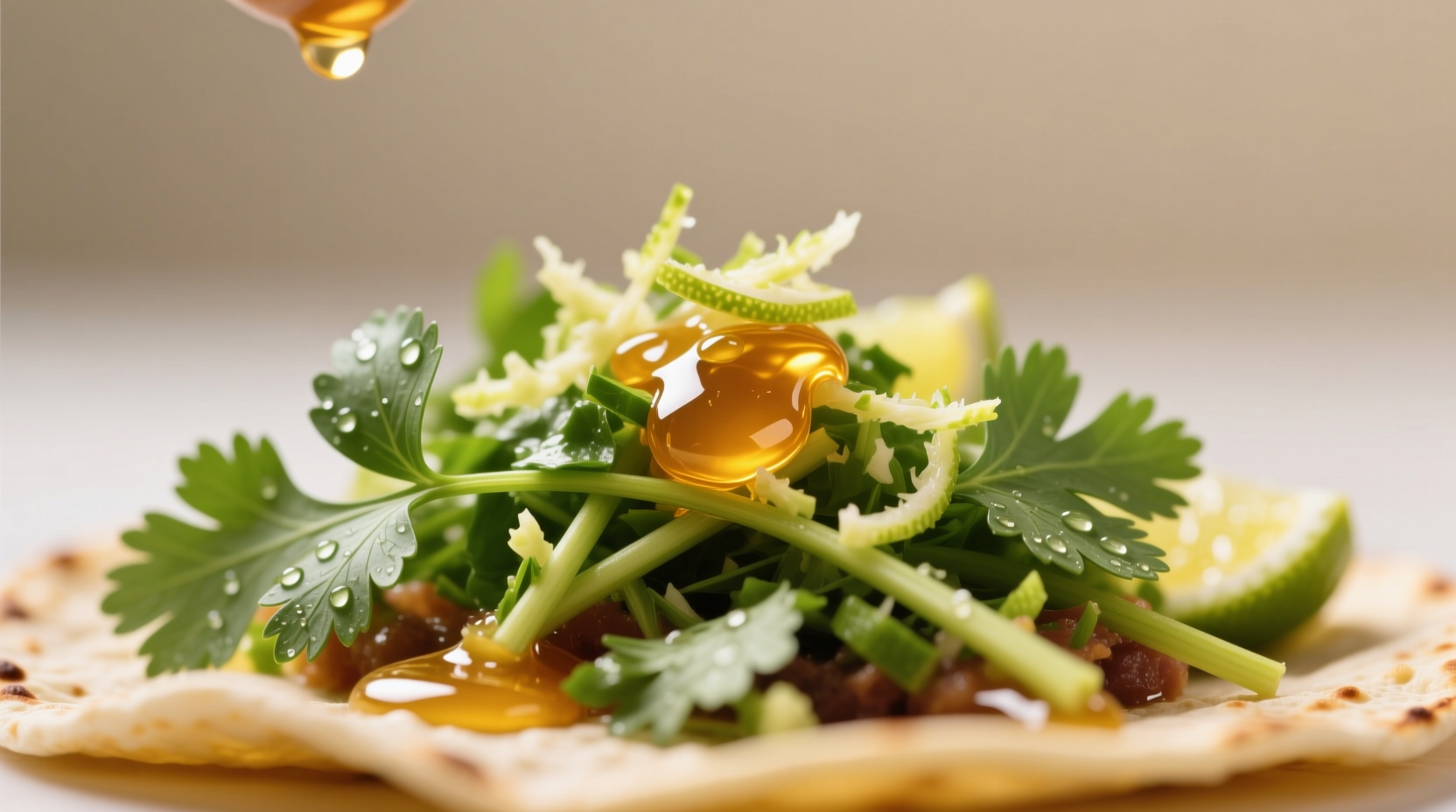 Cilantro stems finely chopped mixed with lime zest and honey for a vibrant taco topping