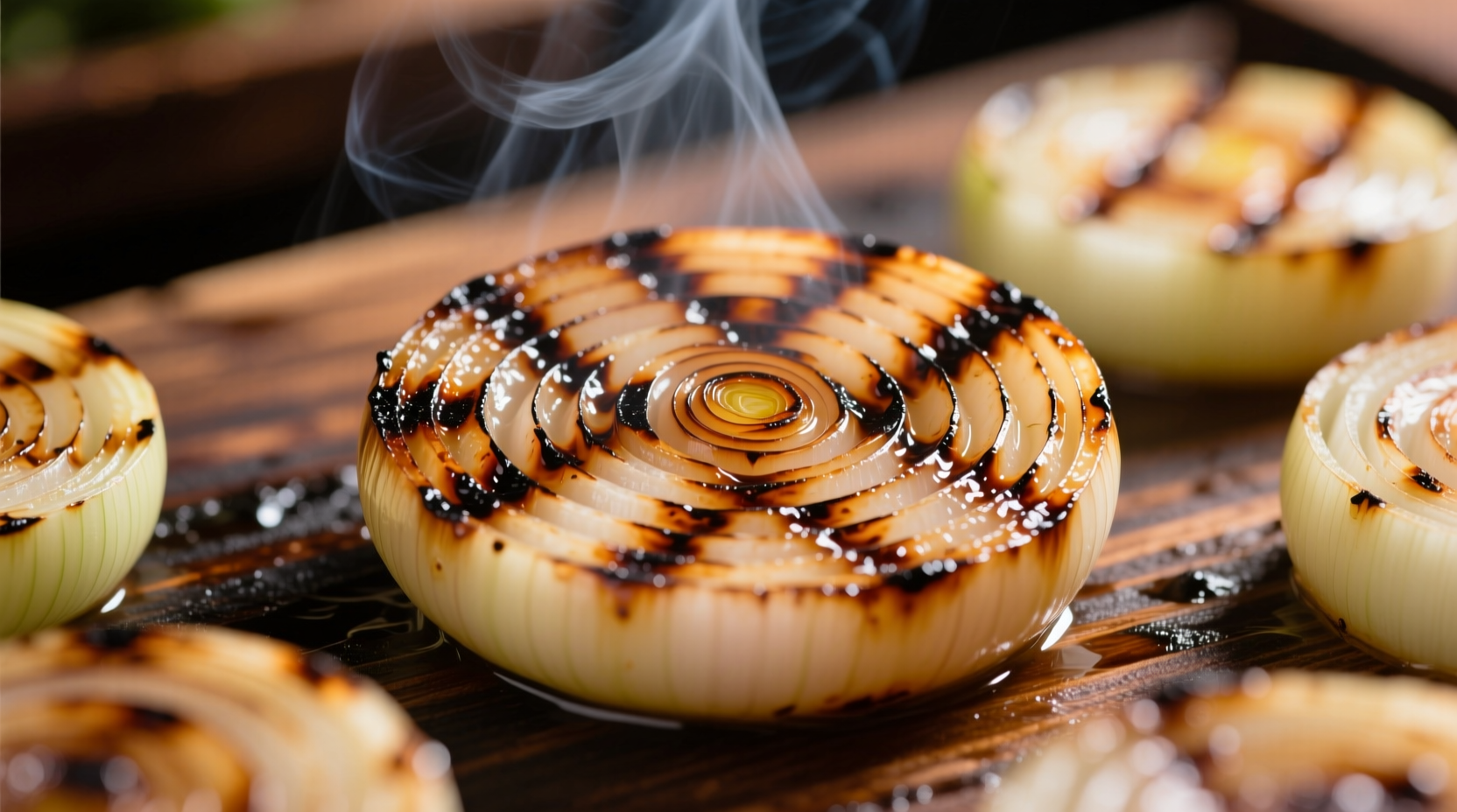 Perfectly grilled onion rounds with char marks
