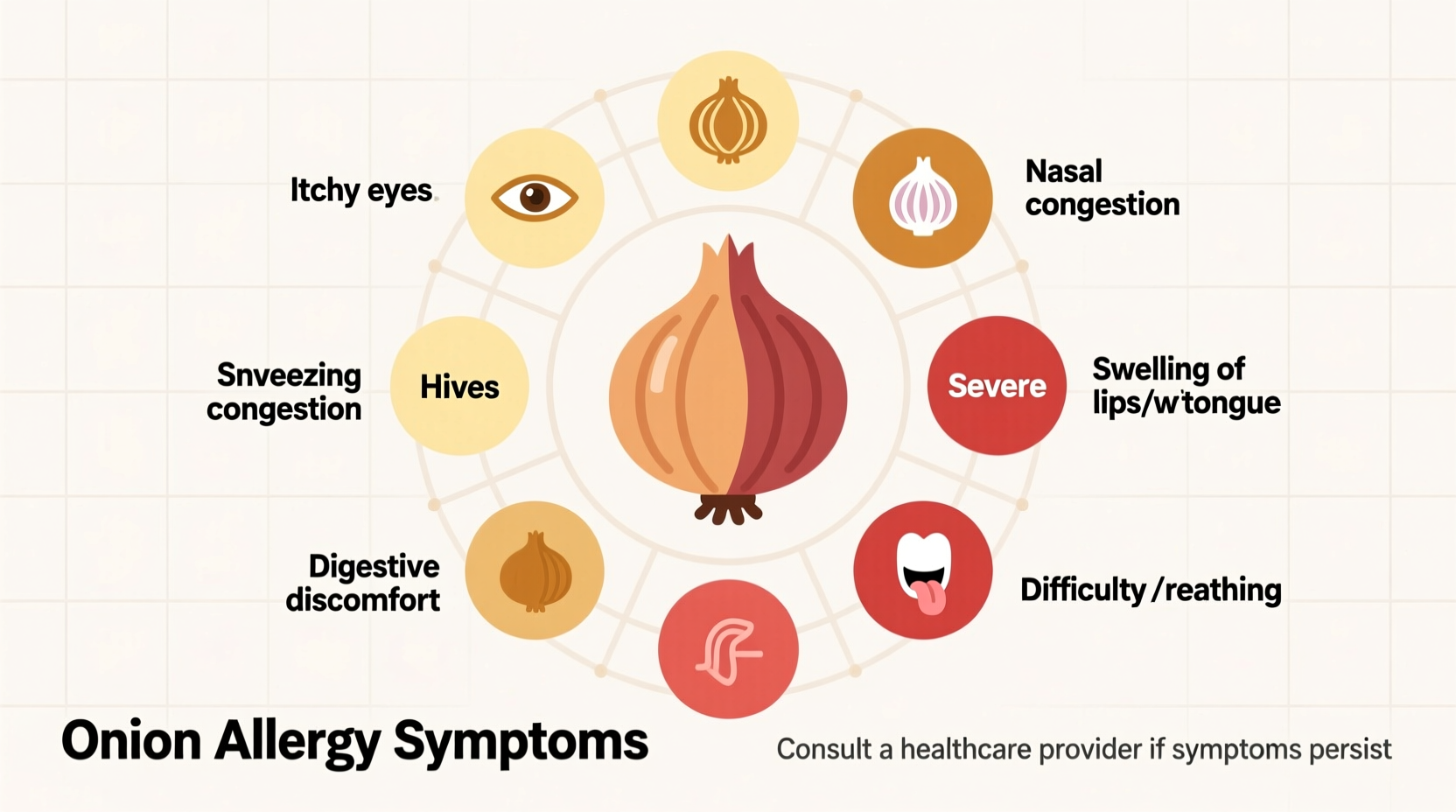 Onion allergy symptoms chart showing common reactions