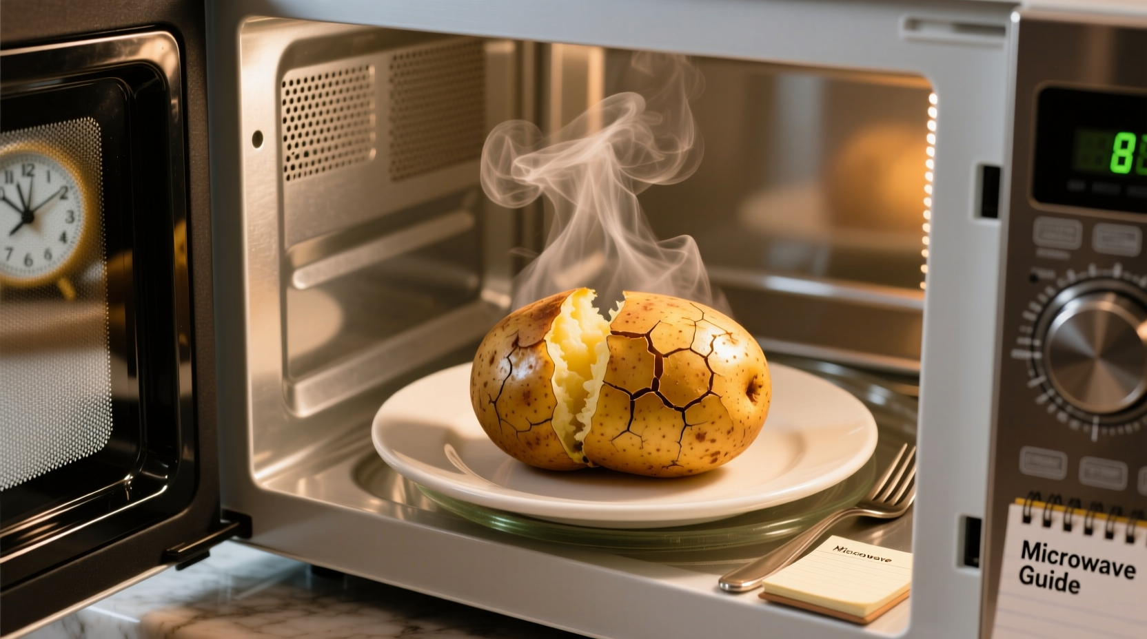 Microwave potato cooking process demonstration
