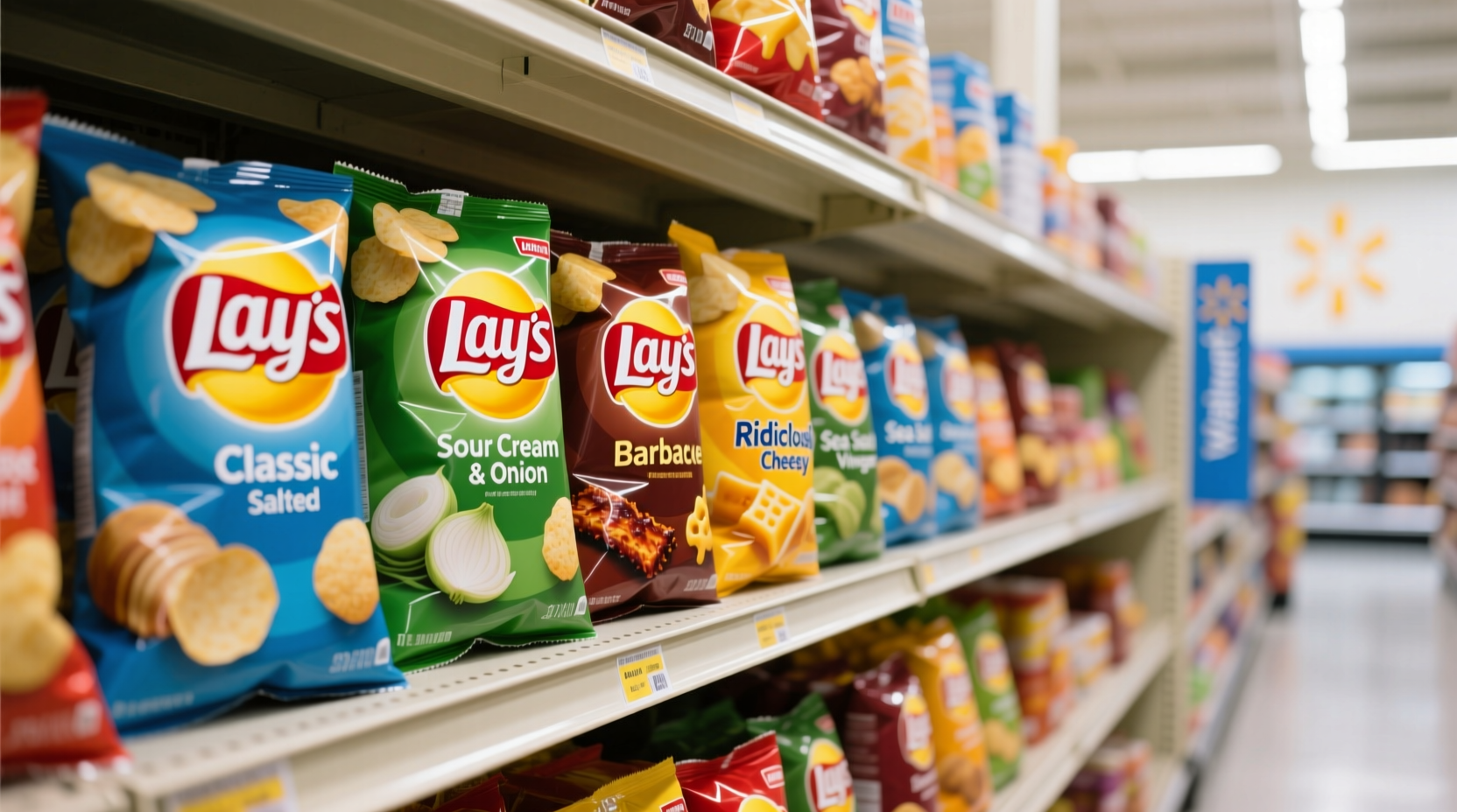 Lay's potato chip varieties on Walmart shelf