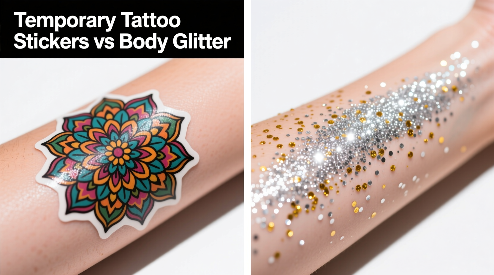 temporary tattoo stickers vs body glitter which lasts longer and looks better