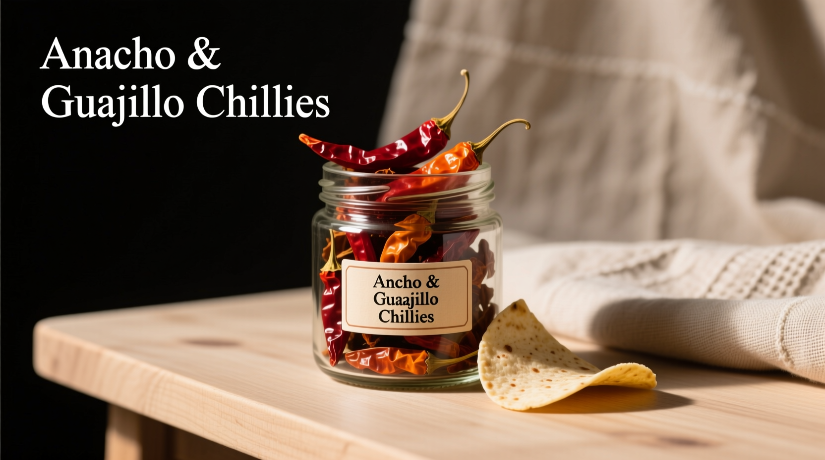 Properly stored dried chilies in glass jars
