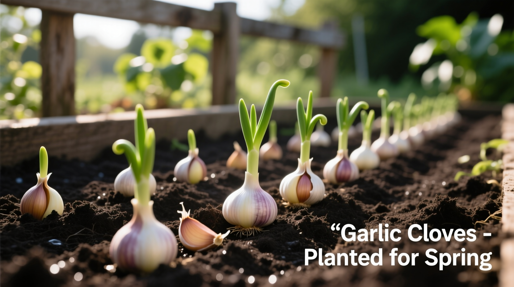 Garlic cloves properly spaced in garden bed