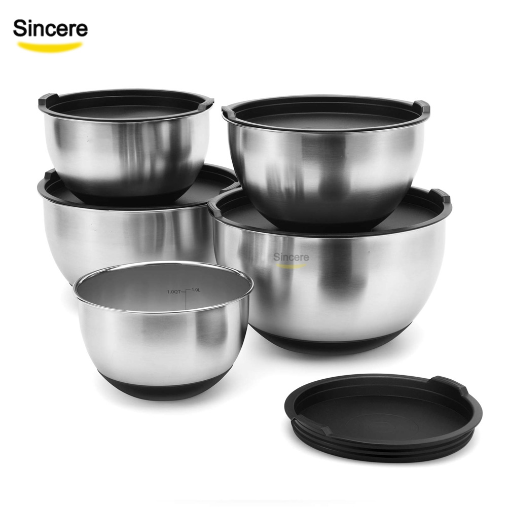 stainless steel mixing bowls set for kitchen black silicone