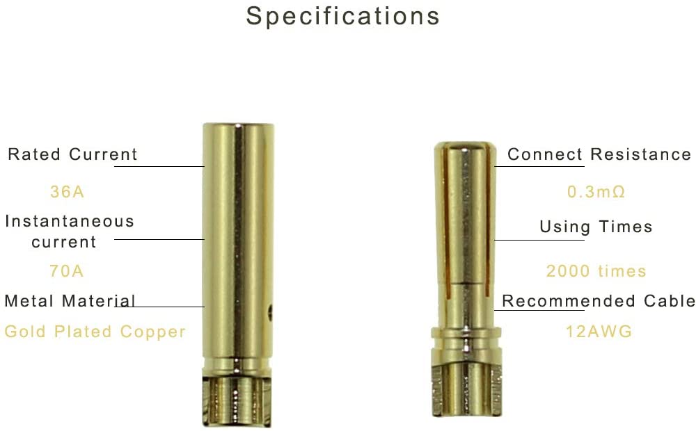 RoHS Gold Plated Banana Plug Connectors 4/5mm Durable For RC ESC