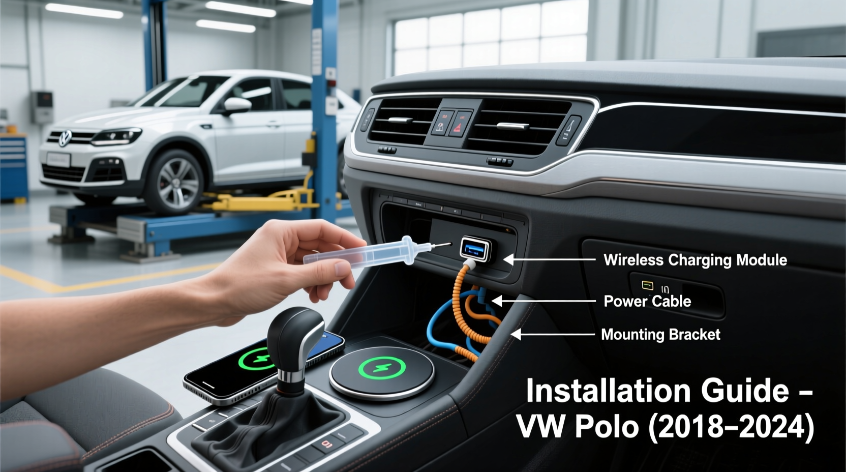 vw polo wireless charger install