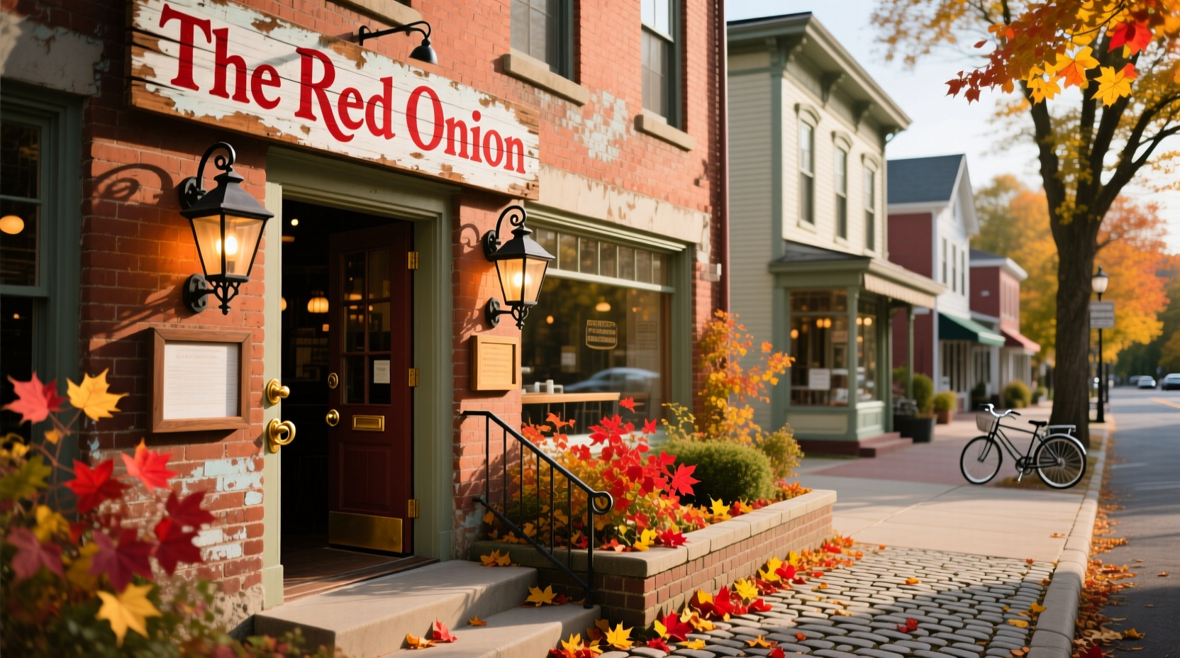 The Red Onion restaurant exterior on Tinker Street in Woodstock