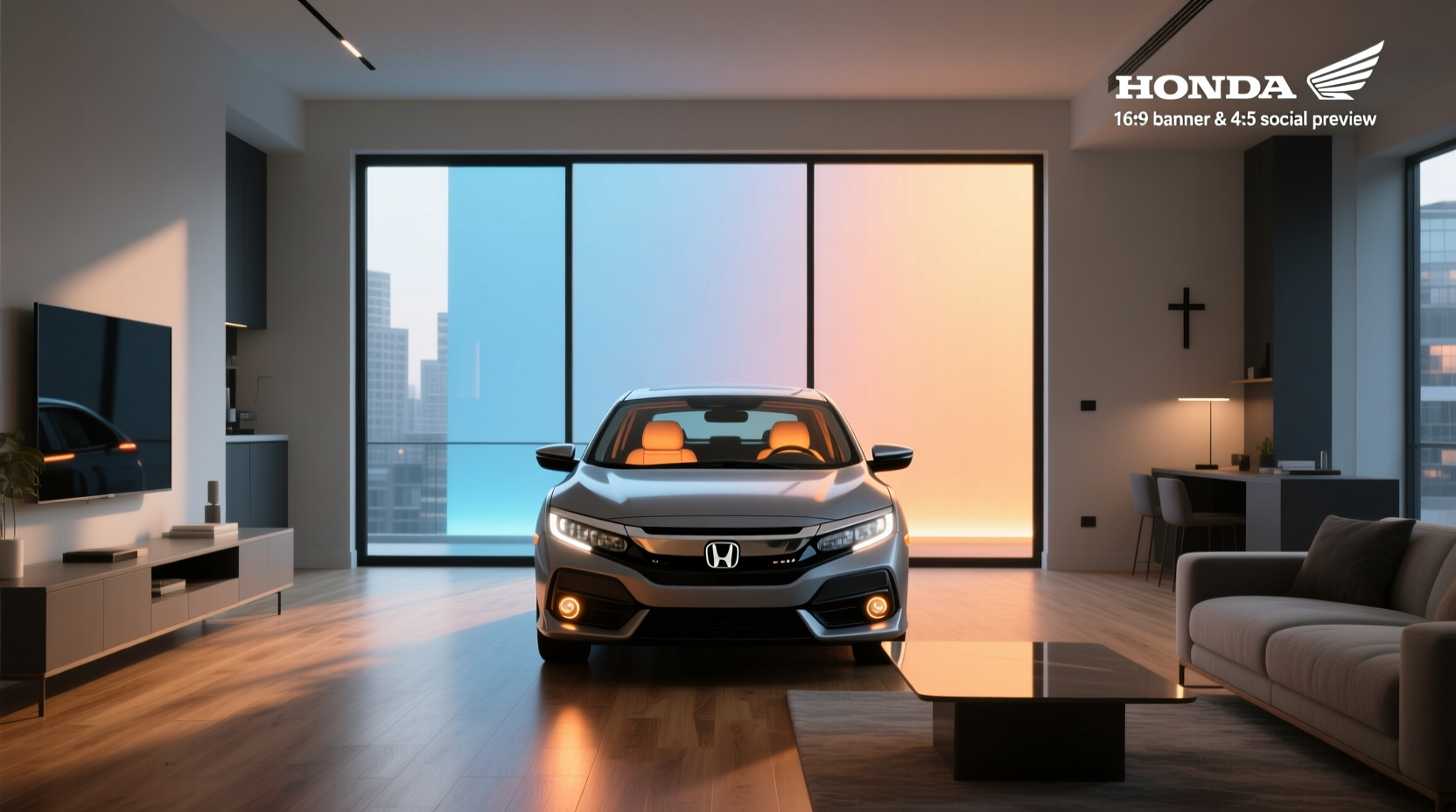 10th gen civic with purple ambient lighting highlighting door panels and center console