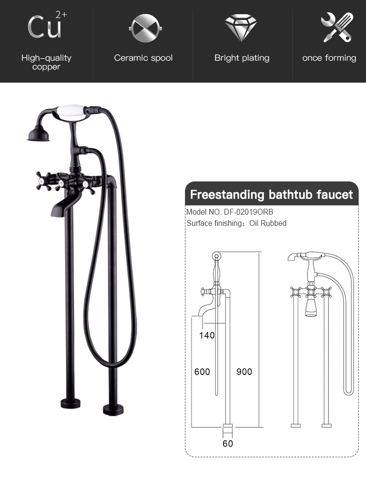 Orb Black Bath Tub Faucet Floor Mount Antique Filler Brass Shower Mixer Taps Faucets Hand Tap