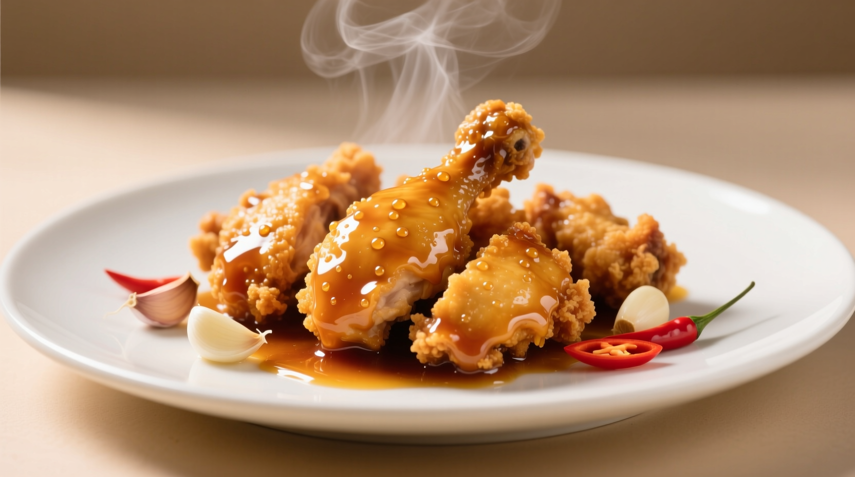 Crispy honey garlic chicken with glossy sauce