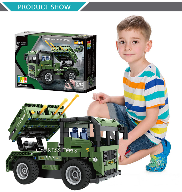 2 IN 1 Bloques De Construccion DIY Kit Car Building RC Military Truck Toys Building Truck Toy With 364PCS