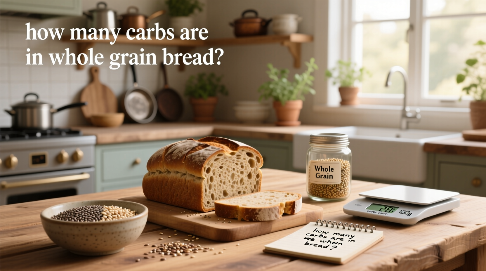 Comparison chart showing carb counts in various whole grain breads from different brands