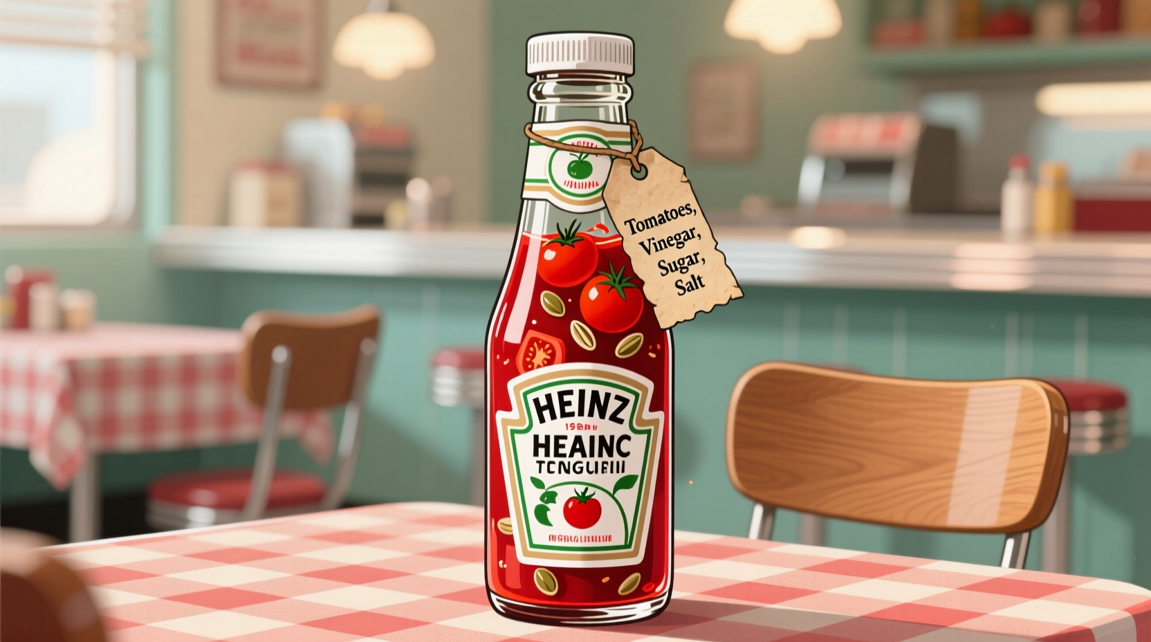 Heinz ketchup bottle with tomato ingredients