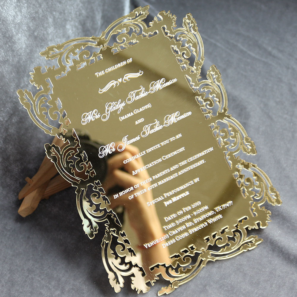2022 Wedding Engagement Gold Mirror Laser Cut Acrylic Invitation Customized  Printing, image size:1000x1000