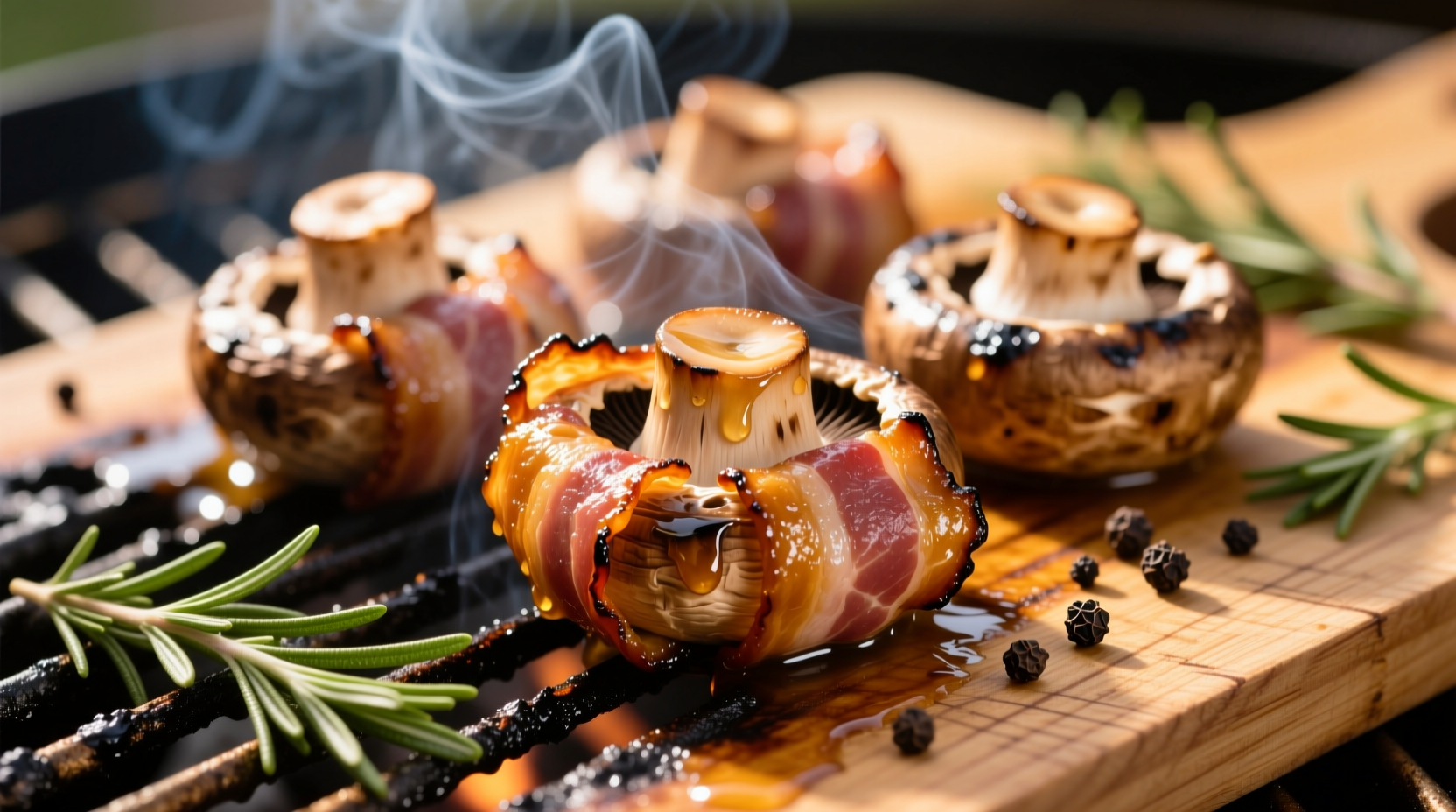 grilling bacon wrapped crimini mushrooms
