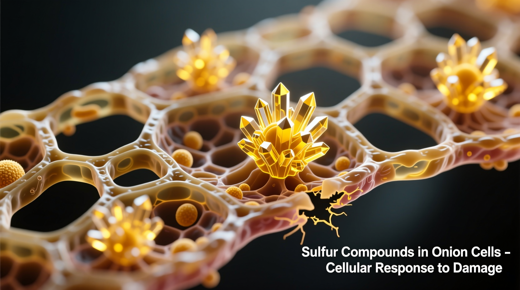 Close-up of onion cellular structure showing sulfur compounds
