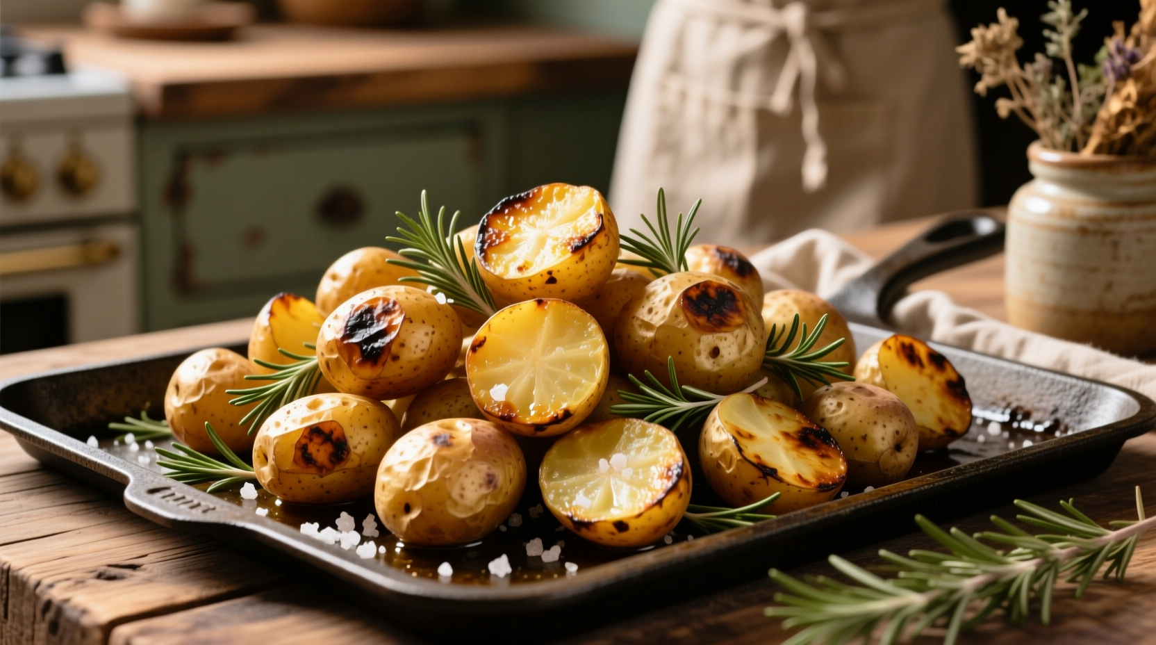Goldene Rosmarin-Kartoffeln auf Backblech
