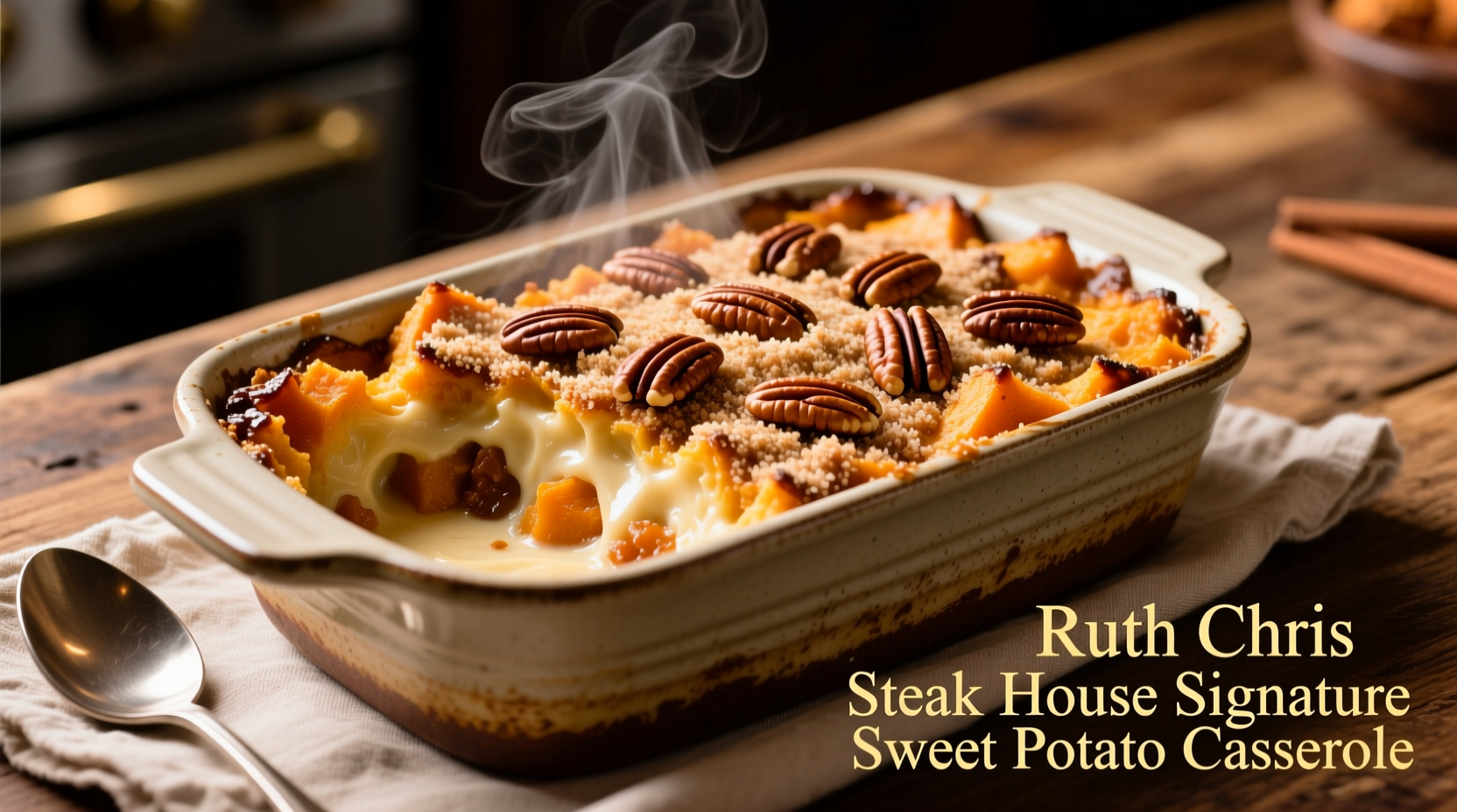 Ruth Chris style sweet potato casserole with pecan topping
