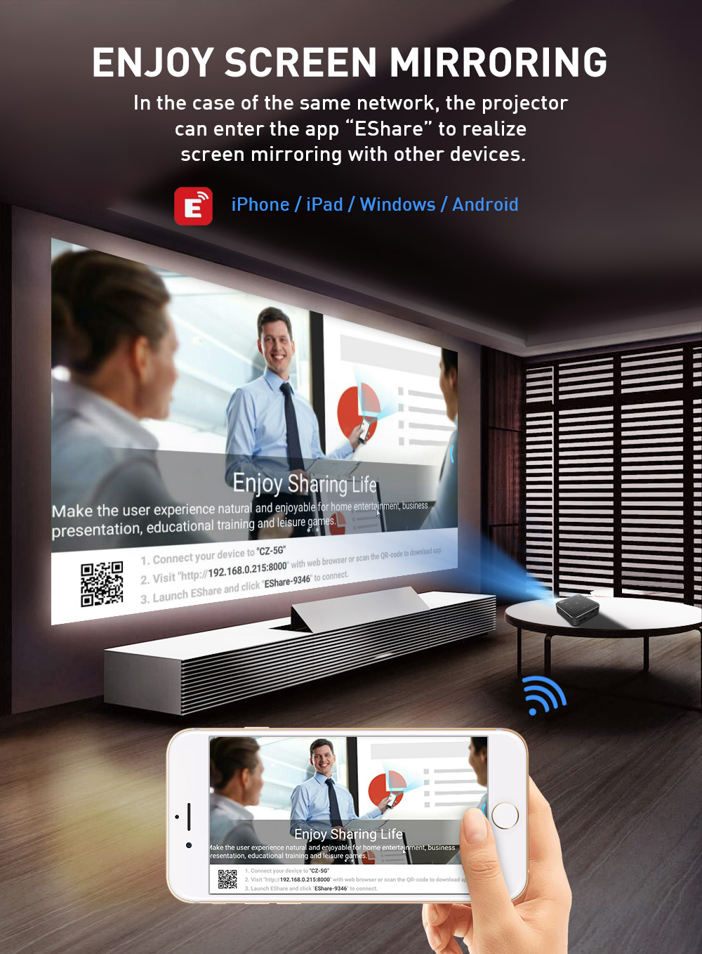 2022 Popular Portable 3D Mobile Phone DLP Projector 3D BT WIFI 4K Mini Projector for Home/Office