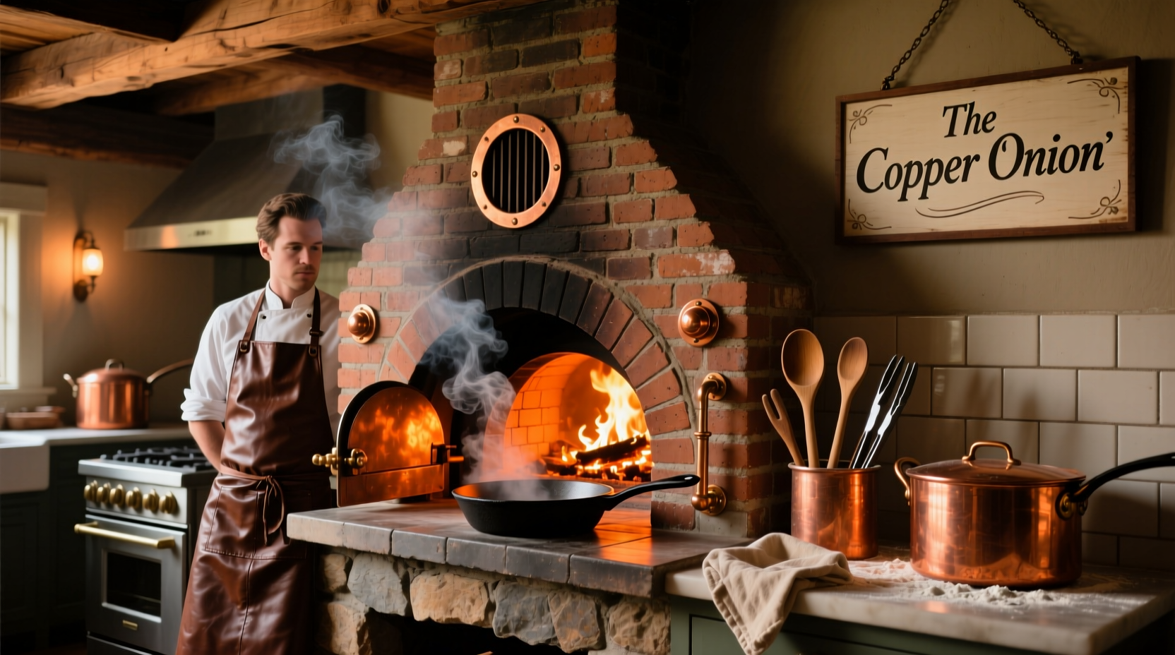 The Copper Onion's signature brick oven cooking station