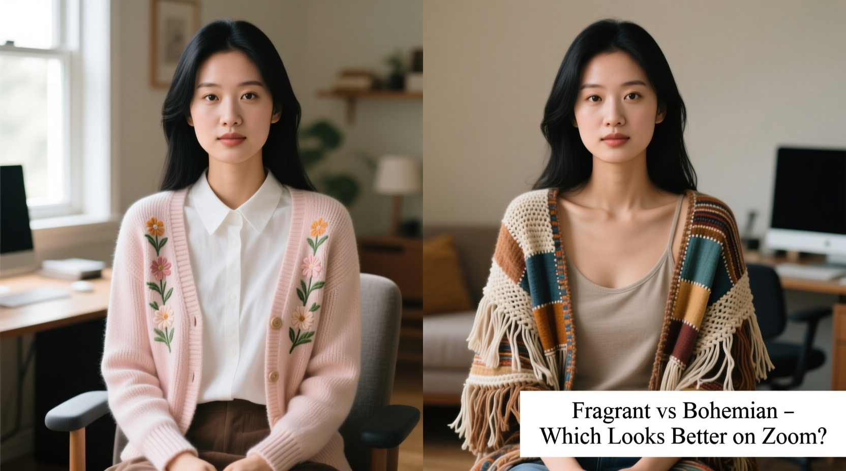 fragrant vs bohemian cardigans which style actually looks better on zoom